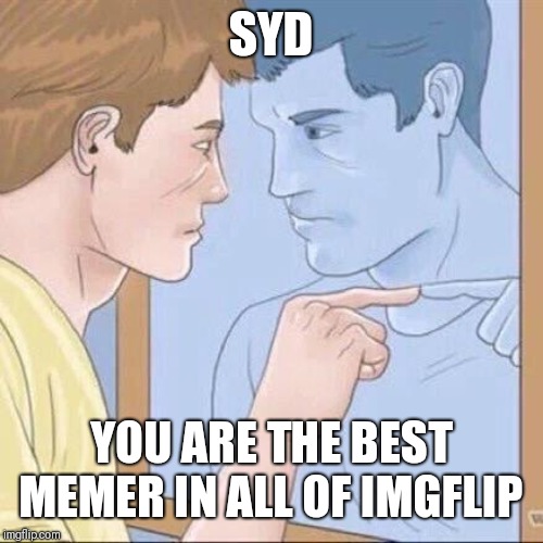 Pointing mirror guy | SYD YOU ARE THE BEST MEMER IN ALL OF IMGFLIP | image tagged in pointing mirror guy | made w/ Imgflip meme maker
