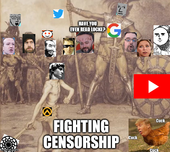 Fighting Censorship | HAVE YOU EVEN READ LOCKE? FIGHTING CENSORSHIP | image tagged in david vs goliath | made w/ Imgflip meme maker