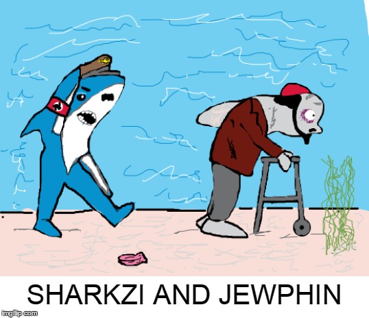 SHARKZI AND JEWPHIN | image tagged in nazi,shark,jews,dolphin | made w/ Imgflip meme maker