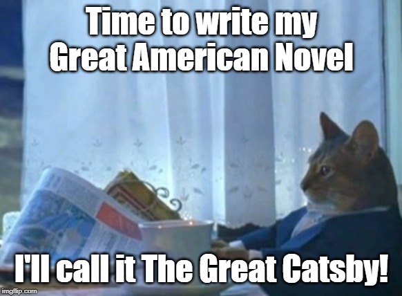 GROAN! | Time to write my Great American Novel; I'll call it The Great Catsby! | image tagged in memes,i should buy a boat cat,great american novel,great gatsby | made w/ Imgflip meme maker