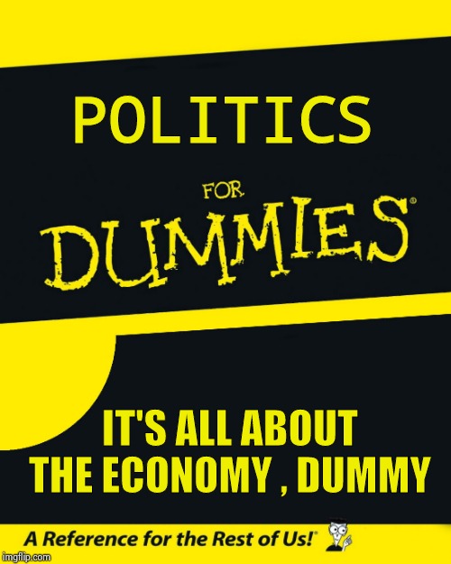 I wonder why no one brought it up | POLITICS; IT'S ALL ABOUT THE ECONOMY , DUMMY | image tagged in for dummies,politicians suck,shut up and take my money,arrogant rich man,economics,elementary | made w/ Imgflip meme maker