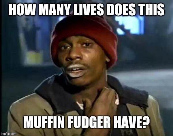 Y'all Got Any More Of That Meme | HOW MANY LIVES DOES THIS MUFFIN FUDGER HAVE? | image tagged in memes,y'all got any more of that | made w/ Imgflip meme maker