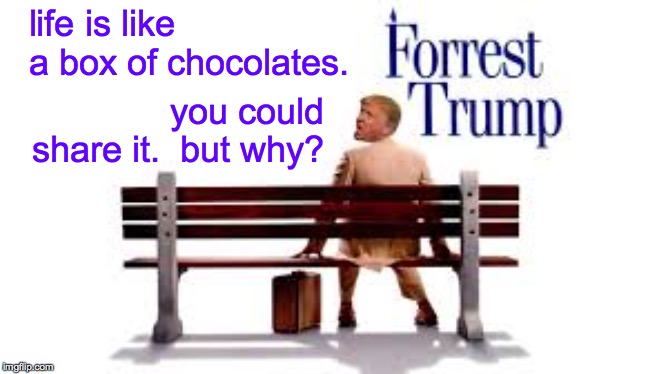 They all belong to the President, which is me. | life is like a box of chocolates. you could share it.  but why? | image tagged in memes,forrest trump,life is like a box of chocolates,sharing is caring,trump,but why | made w/ Imgflip meme maker