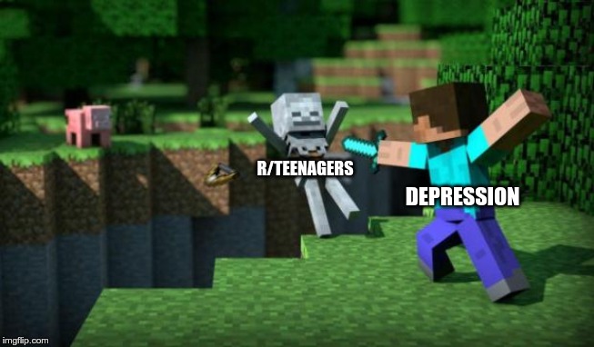 No this is not a cry for help | R/TEENAGERS; DEPRESSION | image tagged in minecraft swordsman | made w/ Imgflip meme maker