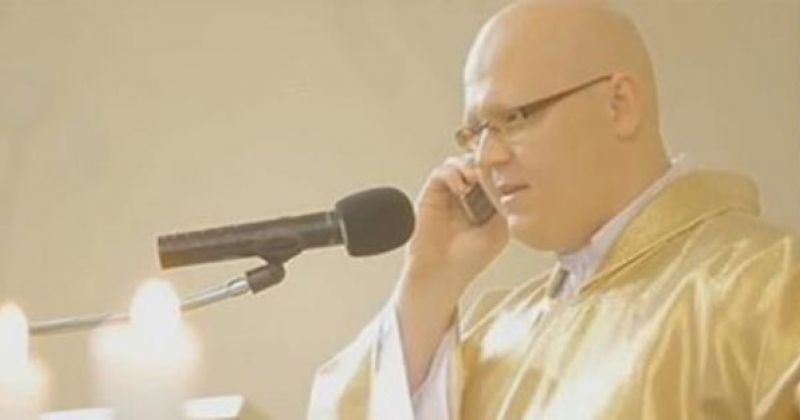 Priest talking on the phone Blank Meme Template