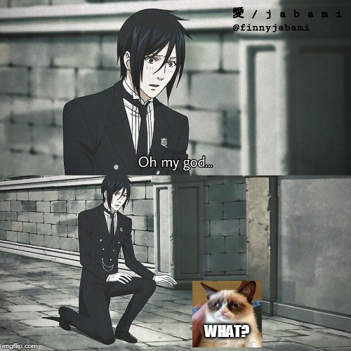 WHAT? | WHAT? | image tagged in grumpy cat,anime | made w/ Imgflip meme maker
