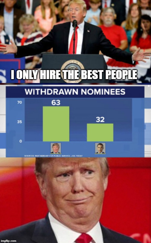 Winning so hard right now | I ONLY HIRE THE BEST PEOPLE | image tagged in donald trump,conservative hypocrisy,conservative logic,stupid conservatives,winning | made w/ Imgflip meme maker