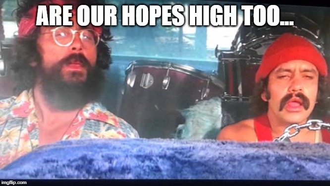 cheech and chong | ARE OUR HOPES HIGH TOO... | image tagged in cheech and chong | made w/ Imgflip meme maker