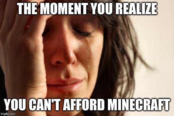 First World Problems Meme | THE MOMENT YOU REALIZE; YOU CAN'T AFFORD MINECRAFT | image tagged in memes,first world problems,minecraft,oof,poor people,children | made w/ Imgflip meme maker
