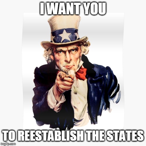 America's Remedy | I WANT YOU; TO REESTABLISH THE STATES | image tagged in tyranny,sovereignty,political | made w/ Imgflip meme maker