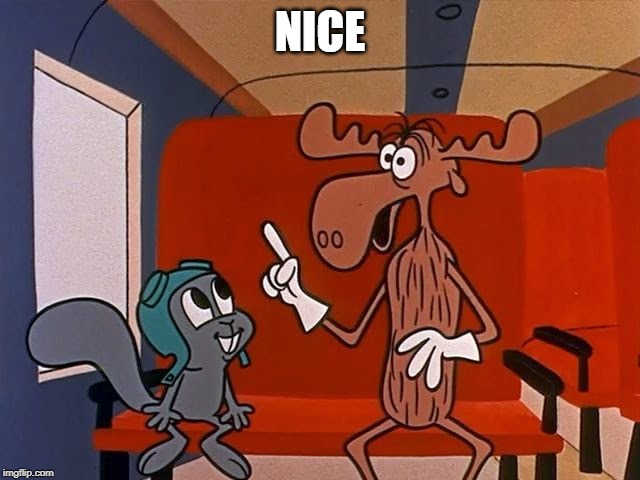 rocky and bullwinkle | NICE | image tagged in rocky and bullwinkle | made w/ Imgflip meme maker