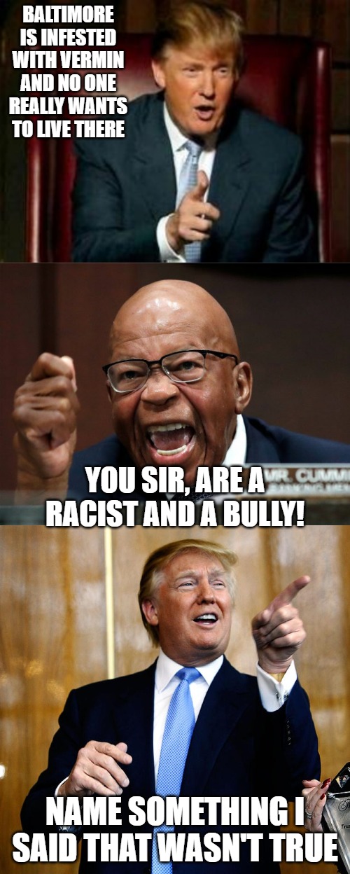 And while we're at it, how about you tell us where the billions of financial aid money went. | BALTIMORE IS INFESTED WITH VERMIN AND NO ONE REALLY WANTS TO LIVE THERE; YOU SIR, ARE A RACIST AND A BULLY! NAME SOMETHING I SAID THAT WASN'T TRUE | image tagged in donald trump,donal trump birthday,elijah cummings mad | made w/ Imgflip meme maker