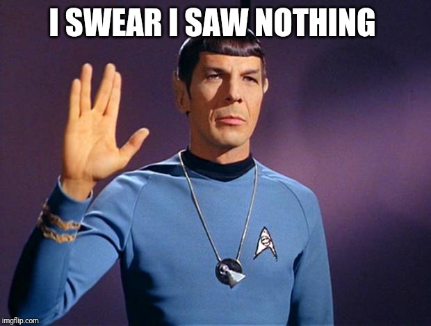 spock live long and prosper | I SWEAR I SAW NOTHING | image tagged in spock live long and prosper | made w/ Imgflip meme maker