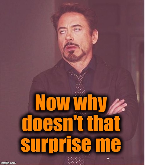 Face You Make Robert Downey Jr Meme | Now why doesn't that surprise me | image tagged in memes,face you make robert downey jr | made w/ Imgflip meme maker