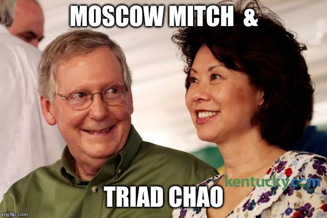 mitch mcconnell and his wife | MOSCOW MITCH  &; TRIAD CHAO | image tagged in mitch mcconnell and his wife | made w/ Imgflip meme maker
