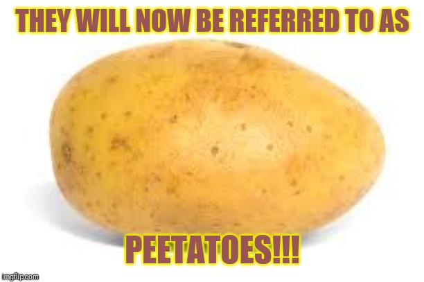Potato | THEY WILL NOW BE REFERRED TO AS; PEETATOES!!! | image tagged in potato | made w/ Imgflip meme maker