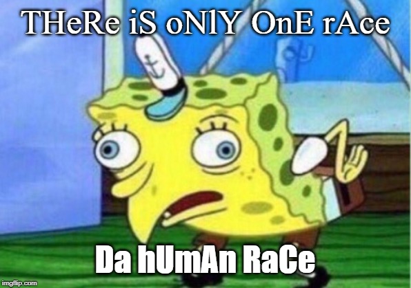 Race and IQ difference deniers... | THeRe iS oNlY OnE rAce; Da hUmAn RaCe | image tagged in memes,mocking spongebob | made w/ Imgflip meme maker