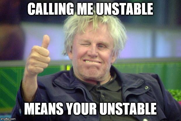 Gary Busey | CALLING ME UNSTABLE; MEANS YOUR UNSTABLE | image tagged in gary busey | made w/ Imgflip meme maker