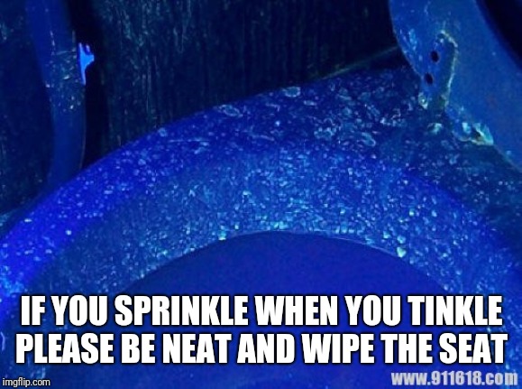 Toilet Under UV Light |  IF YOU SPRINKLE WHEN YOU TINKLE PLEASE BE NEAT AND WIPE THE SEAT | image tagged in toilet under uv light | made w/ Imgflip meme maker