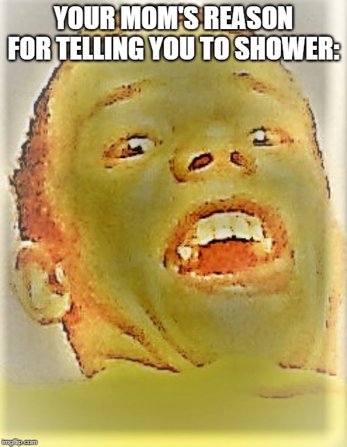YOUR MOM'S REASON FOR TELLING YOU TO SHOWER: | image tagged in hehehe | made w/ Imgflip meme maker