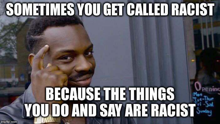 Maybe it wasn't because a liberal disagreed with you after all. | SOMETIMES YOU GET CALLED RACIST; BECAUSE THE THINGS YOU DO AND SAY ARE RACIST | image tagged in roll safe think about it,trump,humor,racism,liberals,conservatives | made w/ Imgflip meme maker