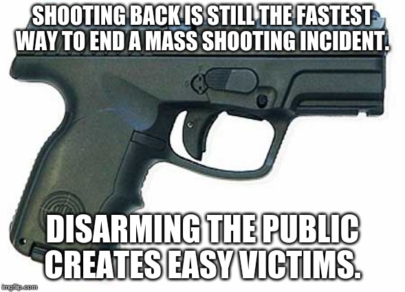 Protect yourself with the 2nd amendment | SHOOTING BACK IS STILL THE FASTEST WAY TO END A MASS SHOOTING INCIDENT. DISARMING THE PUBLIC CREATES EASY VICTIMS. | image tagged in pistol,2nd amendment,carry everyday,protect yourself,do not be a victim,be the solution | made w/ Imgflip meme maker