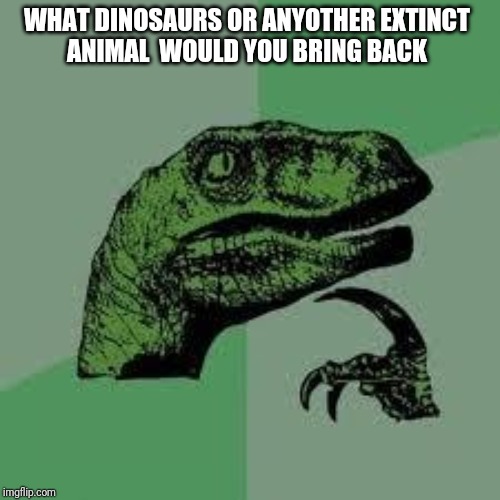Ill take the dodo bird | WHAT DINOSAURS OR ANYOTHER EXTINCT 
ANIMAL  WOULD YOU BRING BACK | image tagged in dinosaur | made w/ Imgflip meme maker