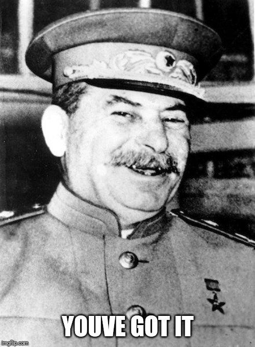 Stalin smile | YOUVE GOT IT | image tagged in stalin smile | made w/ Imgflip meme maker