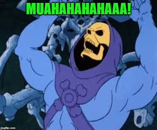 Evil Laugh Skeletor | MUAHAHAHAHAAA! | image tagged in evil laugh skeletor | made w/ Imgflip meme maker