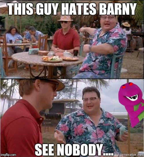 See? No one cares | THIS GUY HATES BARNY; SEE NOBODY.... | image tagged in see no one cares | made w/ Imgflip meme maker