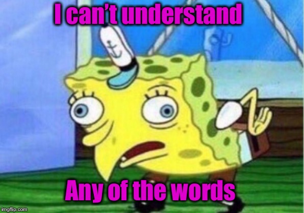Mocking Spongebob Meme | I can’t understand Any of the words | image tagged in memes,mocking spongebob | made w/ Imgflip meme maker
