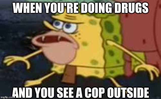 Spongegar | WHEN YOU'RE DOING DRUGS; AND YOU SEE A COP OUTSIDE | image tagged in memes,spongegar | made w/ Imgflip meme maker