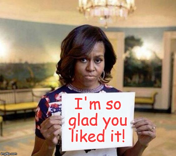 Michelle Obama blank sheet | I'm so glad you liked it! | image tagged in michelle obama blank sheet | made w/ Imgflip meme maker