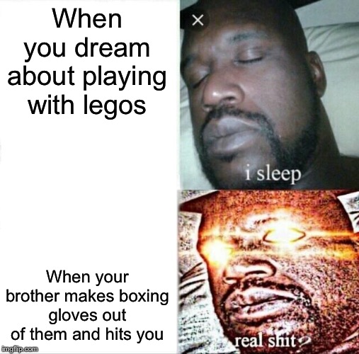 Sleeping Shaq Meme | When you dream about playing with legos; When your brother makes boxing gloves out of them and hits you | image tagged in memes,sleeping shaq | made w/ Imgflip meme maker