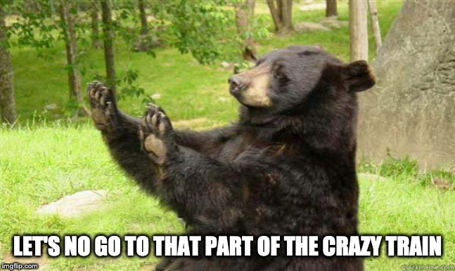 How about no bear | LET'S NO GO TO THAT PART OF THE CRAZY TRAIN | image tagged in how about no bear | made w/ Imgflip meme maker