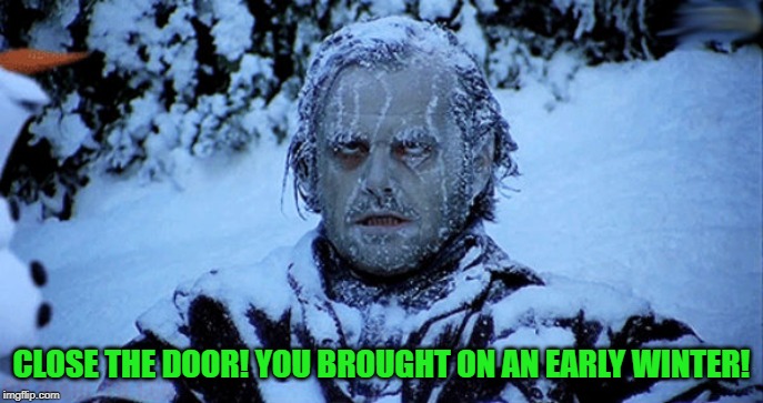 Freezing cold | CLOSE THE DOOR! YOU BROUGHT ON AN EARLY WINTER! | image tagged in freezing cold | made w/ Imgflip meme maker