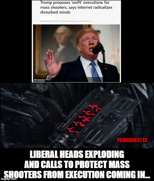 Face the facts, anything Trump calls even when justified Democrats will fight cause....RESIST! | PARADOX3713; LIBERAL HEADS EXPLODING AND CALLS TO PROTECT MASS SHOOTERS FROM EXECUTION COMING IN... | image tagged in memes,mass shootings,terrorism,democrats,death penalty,resist | made w/ Imgflip meme maker