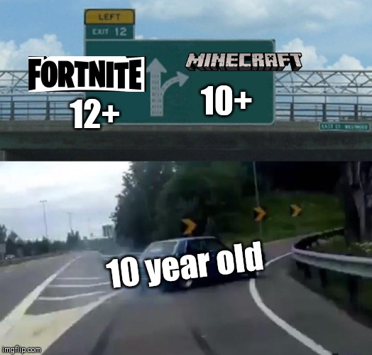 Left Exit 12 Off Ramp | 10+; 12+; 10 year old | image tagged in memes,left exit 12 off ramp | made w/ Imgflip meme maker