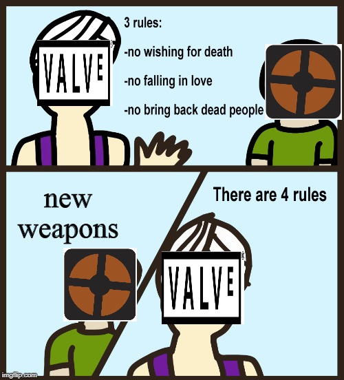 There are 4 rules | new weapons | image tagged in there are 4 rules | made w/ Imgflip meme maker