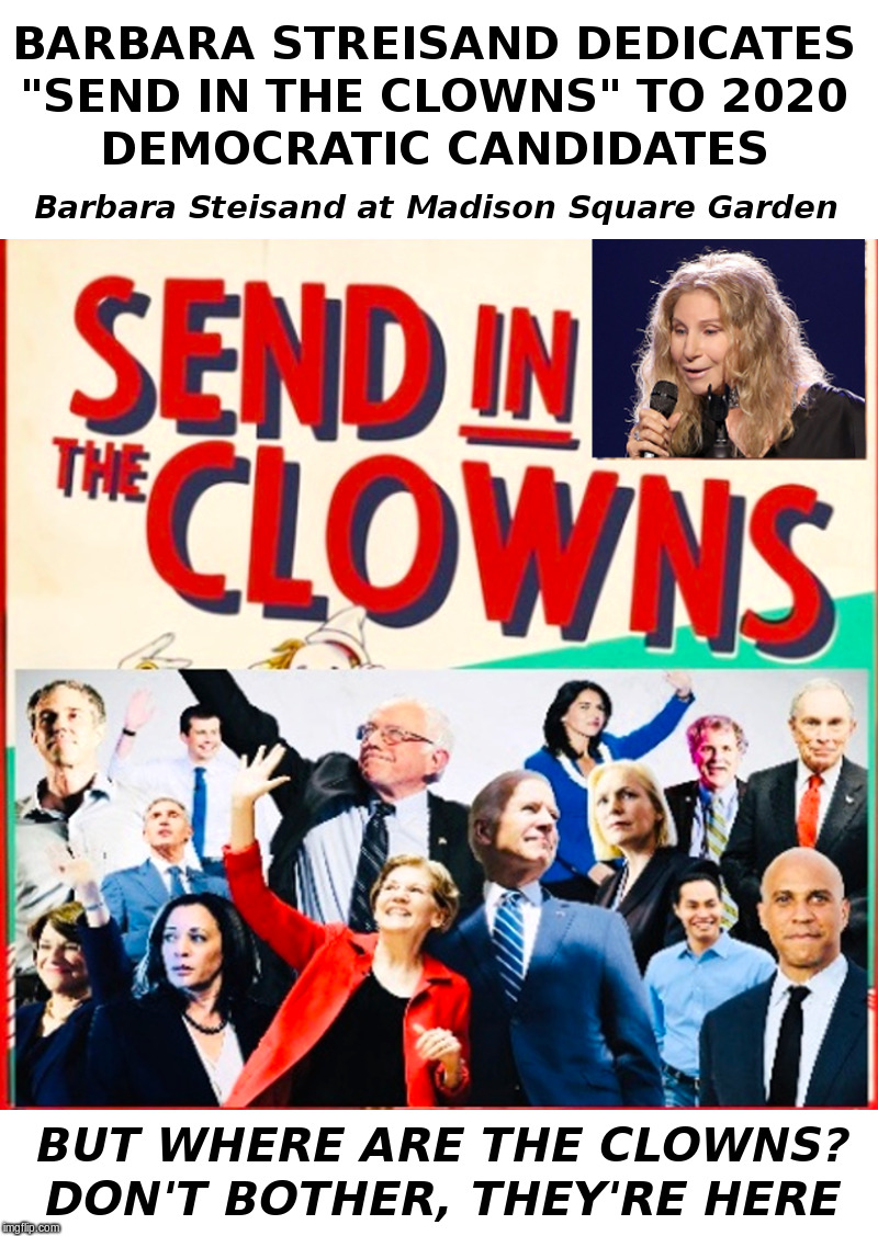Barbara Steisand at Madison Square Garden | image tagged in barbara streisand,democrats,clowns | made w/ Imgflip meme maker