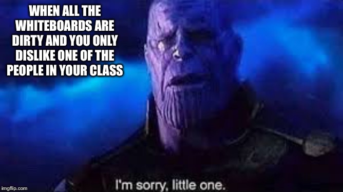 I’m sorry, little one | WHEN ALL THE WHITEBOARDS ARE DIRTY AND YOU ONLY DISLIKE ONE OF THE PEOPLE IN YOUR CLASS | image tagged in im sorry little one | made w/ Imgflip meme maker