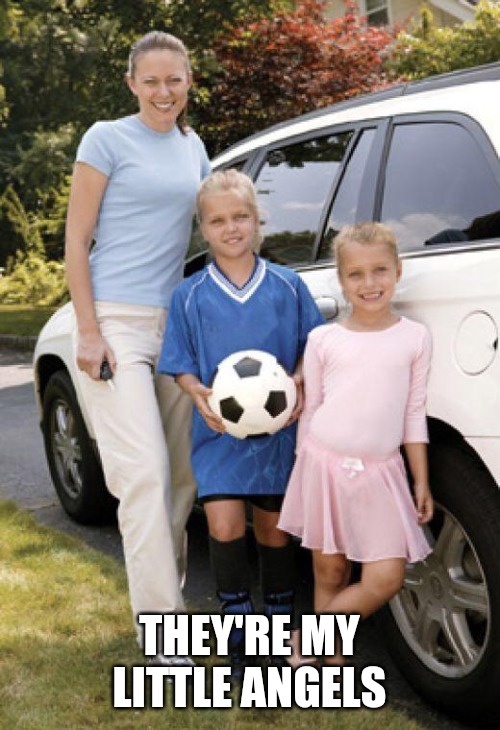 Soccer mom | THEY'RE MY LITTLE ANGELS | image tagged in soccer mom | made w/ Imgflip meme maker