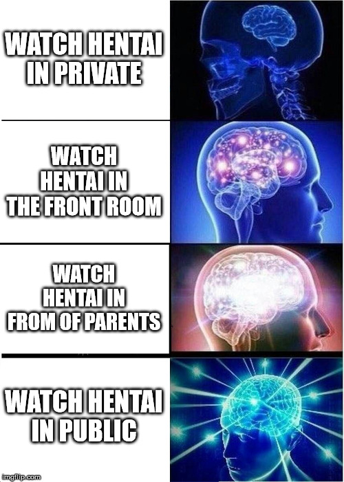 Expanding Brain Meme | WATCH HENTAI IN PRIVATE WATCH HENTAI IN THE FRONT ROOM WATCH HENTAI IN FROM OF PARENTS WATCH HENTAI IN PUBLIC | image tagged in memes,expanding brain | made w/ Imgflip meme maker