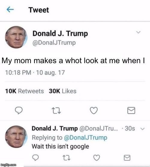 Trump Twitter | My mom makes a what look at me when I | image tagged in trump twitter | made w/ Imgflip meme maker