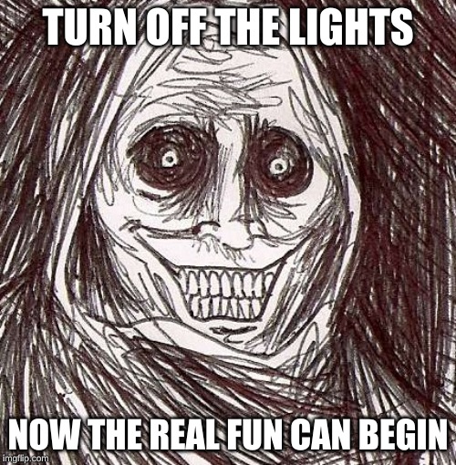 Unwanted House Guest | TURN OFF THE LIGHTS; NOW THE REAL FUN CAN BEGIN | image tagged in memes,unwanted house guest | made w/ Imgflip meme maker