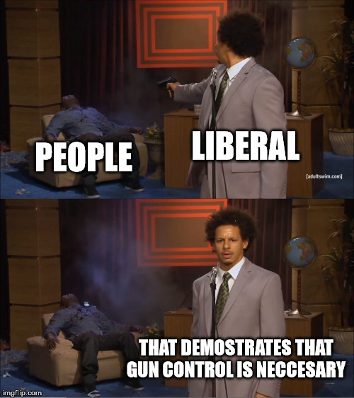 Who Killed Hannibal Meme | LIBERAL; PEOPLE; THAT DEMOSTRATES THAT GUN CONTROL IS NECCESARY | image tagged in memes,who killed hannibal | made w/ Imgflip meme maker