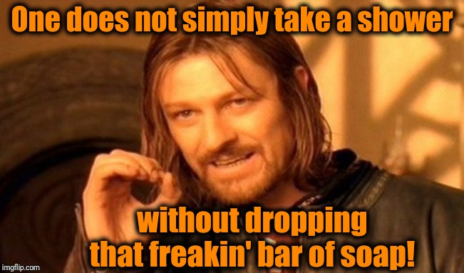 "SON OF A GUN!!" | One does not simply take a shower; without dropping that freakin' bar of soap! | image tagged in memes,one does not simply | made w/ Imgflip meme maker