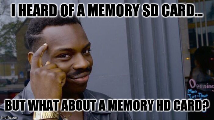 Roll Safe Think About It Meme | I HEARD OF A MEMORY SD CARD... BUT WHAT ABOUT A MEMORY HD CARD? | image tagged in memes,roll safe think about it | made w/ Imgflip meme maker