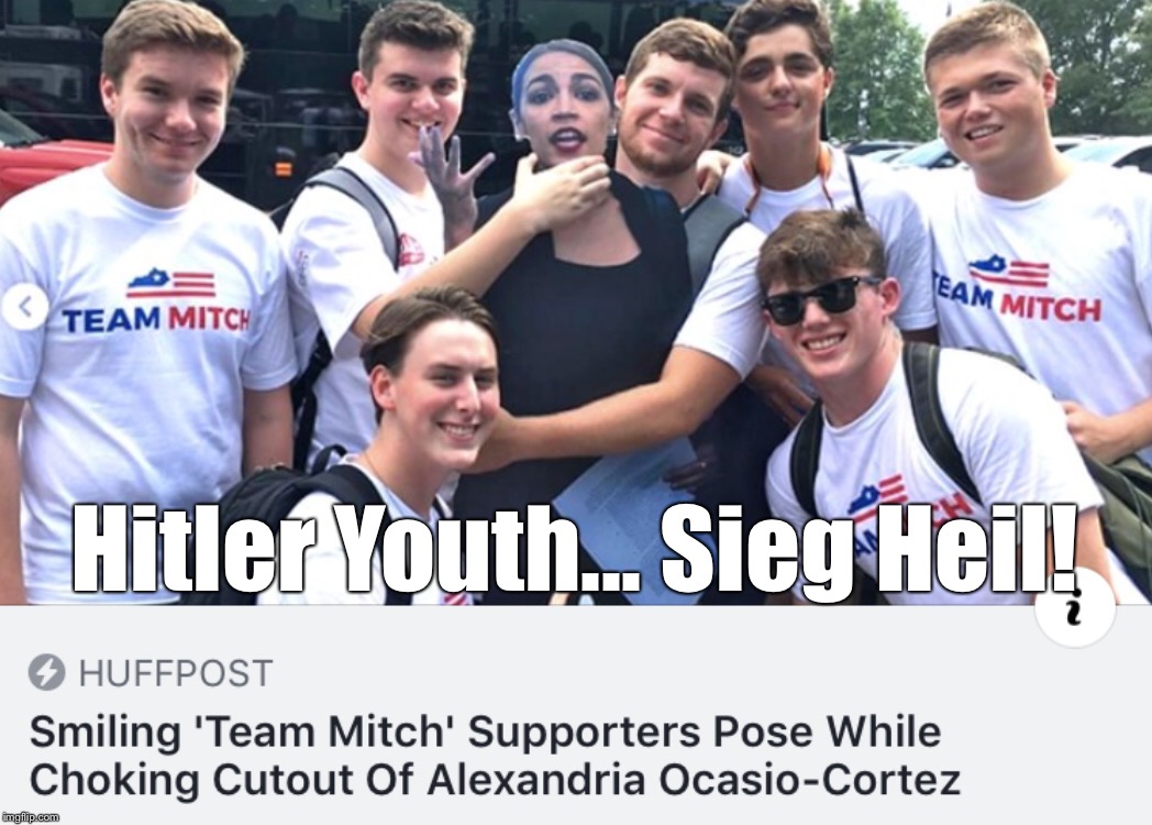 Hitler Youth choking AOC | Hitler Youth... Sieg Heil! | image tagged in hitler,hitler youth,aoc,violence,mitch mcconnell | made w/ Imgflip meme maker