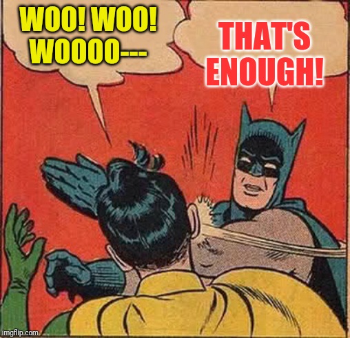 Batman Slapping Robin Meme | THAT'S ENOUGH! WOO! WOO! WOOOO--- | image tagged in memes,batman slapping robin | made w/ Imgflip meme maker